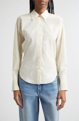 OSSOU OSSOU Ridge Crinkled Cotton Poplin Button-Up Shirt