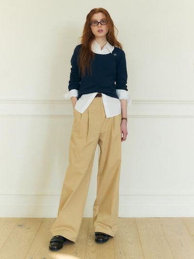 OSTKAKA Cotton Wide Leg Chino Pants - 2colors