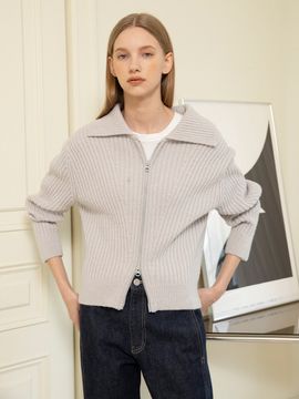 OSTKAKA Eve Zip Up Knit Cardigan Silver