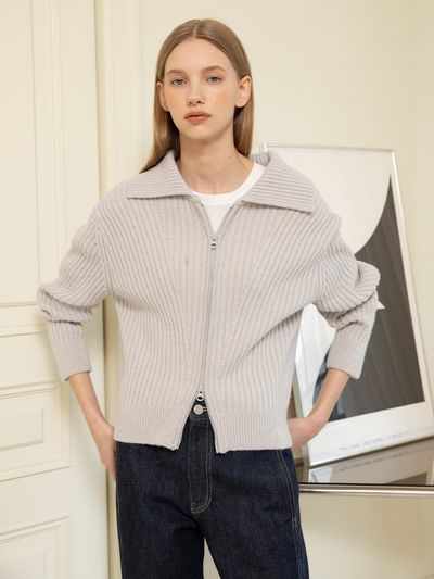 OSTKAKA Eve Zip Up Knit Cardigan Silver