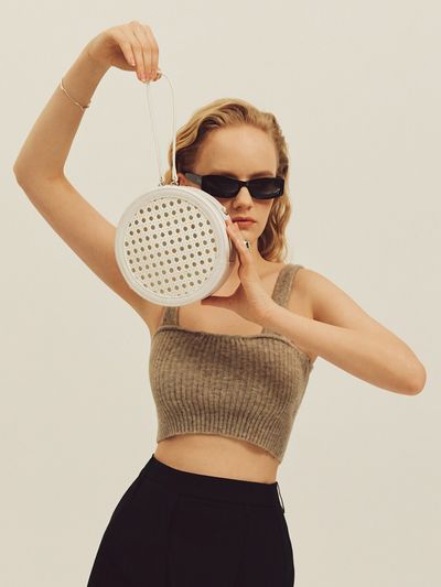 OSTKAKA Joy Rattan Tambourine Bag - White