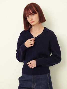OSTKAKA Ted Cashmere Cable Collar Knit - Midnight Blue