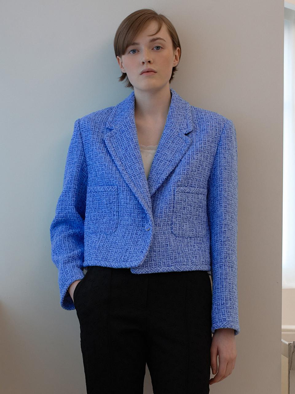 OTHEMENT by vocavaca Blue Tweed Cropped Jacket - Blue