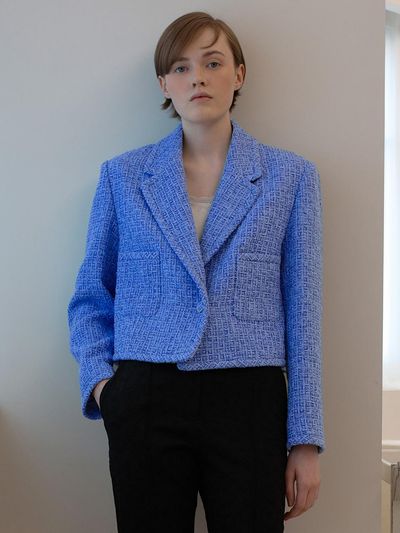 OTHEMENT by vocavaca Blue Tweed Cropped Jacket - Blue