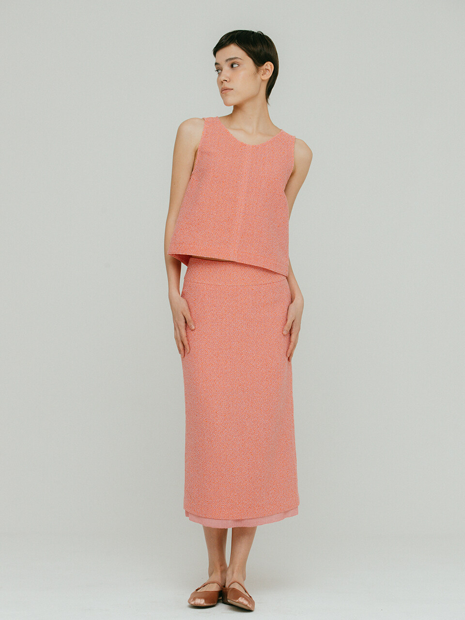 OTHEMENT by vocavaca Della Spangle Tweed Skirt _Pink