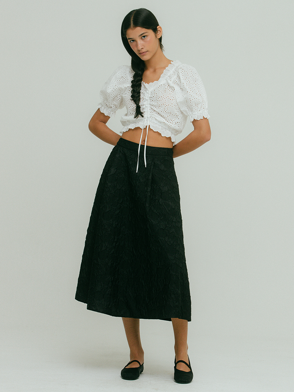 OTHEMENT by vocavaca Flor Jacquard Tuck Skirt_Black