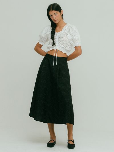 OTHEMENT by vocavaca Flor Jacquard Tuck Skirt_Black