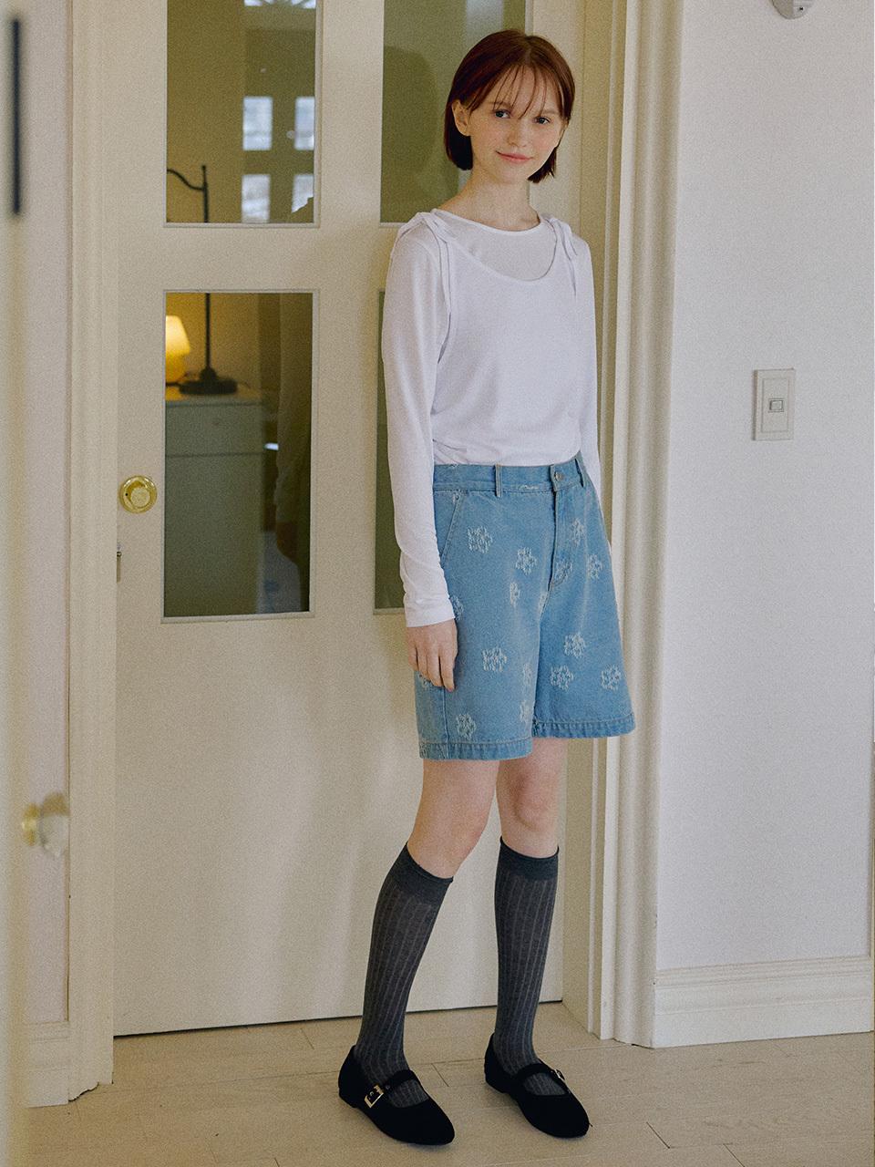 OTHEMENT by vocavaca Flower Punching Denim Bermuda Shorts - Indigo