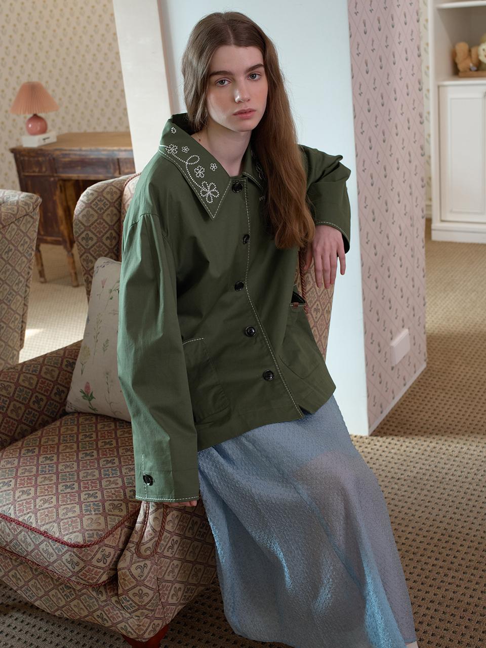 OTHEMENT by vocavaca Handle Embroidery Bomber Jacket - Khaki
