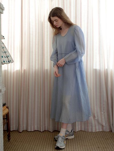 OTHEMENT by vocavaca Layered Sheer Volume Dress - Blue