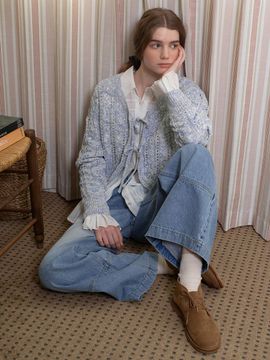 OTHEMENT by vocavaca Melange Ribbon Crochet Cardigan - Blue