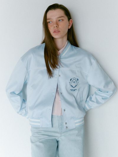 OTHEMENT by vocavaca Preppy Logo Satin Varsity Jacket _2 Colors