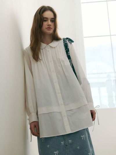 OTHEMENT by vocavaca Round Collar Pin-tuck Cotton-Nylon Blouse (VC2512BL102M)