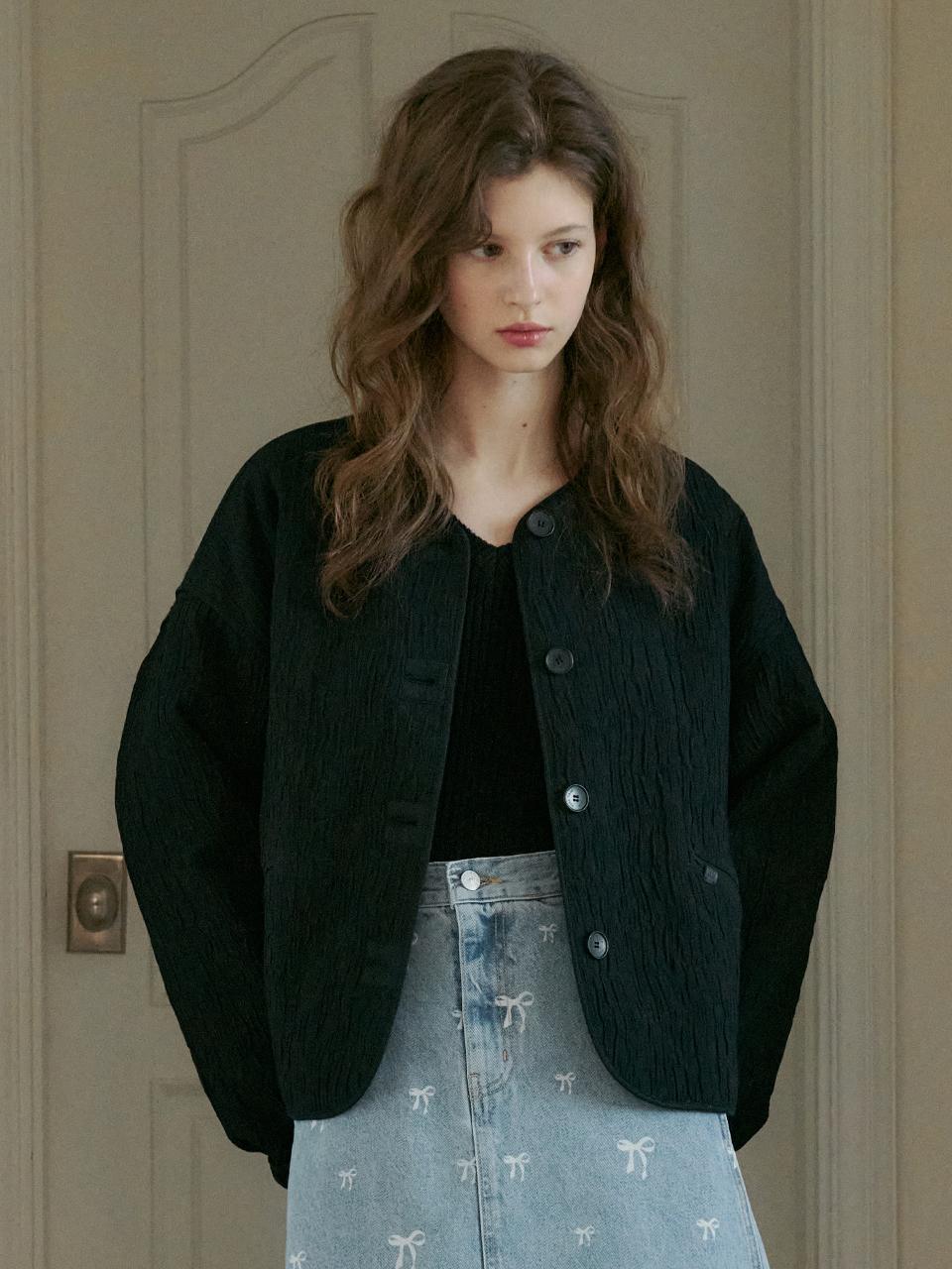 OTHEMENT by vocavaca Round Neck Jacquard Quilted Relaxed Fit Jacket (VC2512JK102M)