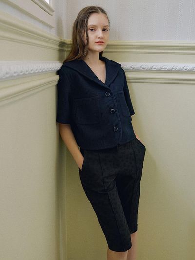 OTHEMENT by vocavaca Sailor Collar Cropped Jacket - Navy