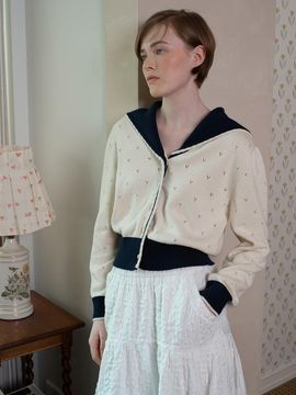 OTHEMENT by vocavaca Sailor Collar Eyelet Cardigan