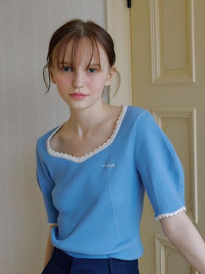 OTHEMENT by vocavaca Scallop Heart Neck Knit Pullover - 3colors