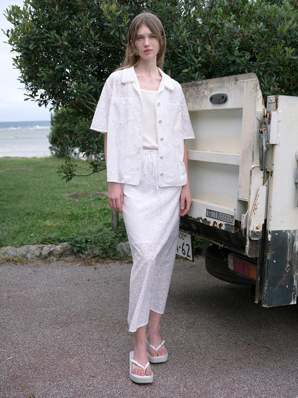 OTHEMENT by vocavaca [Set] Lyocell Lace Shirt & Banding Long Skirt