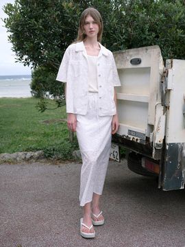 OTHEMENT by vocavaca [Set] Lyocell Lace Shirt & Banding Long Skirt