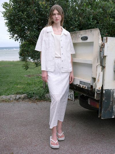 OTHEMENT by vocavaca [Set] Lyocell Lace Shirt & Banding Long Skirt