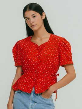 OTHEMENT by vocavaca Square Neck Floral Printed Blouse_Red
