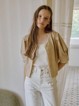 OTHEMENT by vocavaca Stitch Puff Sleeve Round Jacket