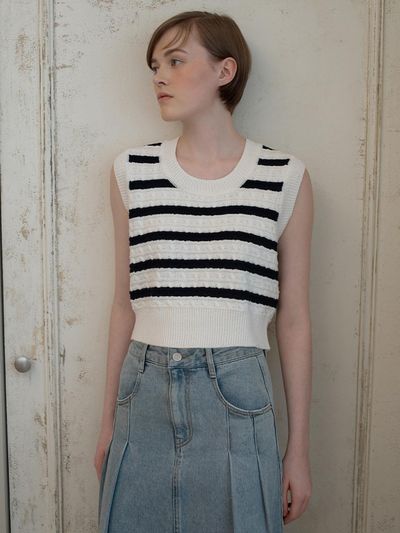 OTHEMENT by vocavaca Striped Knit Vest - Navy