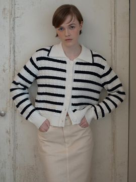 OTHEMENT by vocavaca Stripes Collared Cardigan - Navy