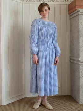 OTHEMENT by vocavaca Tie Up Plaid Dress - Blue