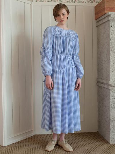 OTHEMENT by vocavaca Tie Up Plaid Dress - Blue