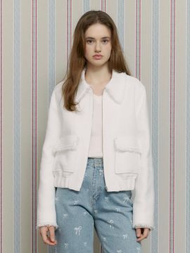 OTHEMENT by vocavaca Tweed Cotton-Linen Fringe Zip-up Blouson Jacket (VC2512JP101M)