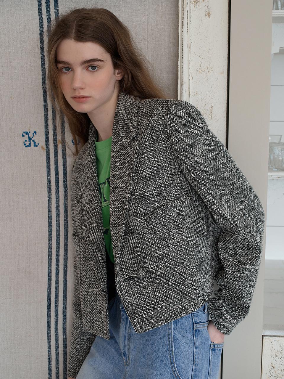 OTHEMENT by vocavaca Two Tone Tweed Cropped Jacket - Black