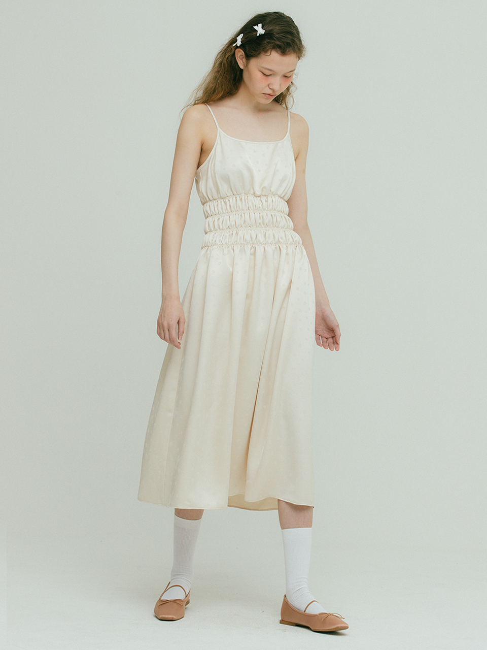 OTHEMENT by vocavaca Vrit Shirring Dot Dress_2 Colors