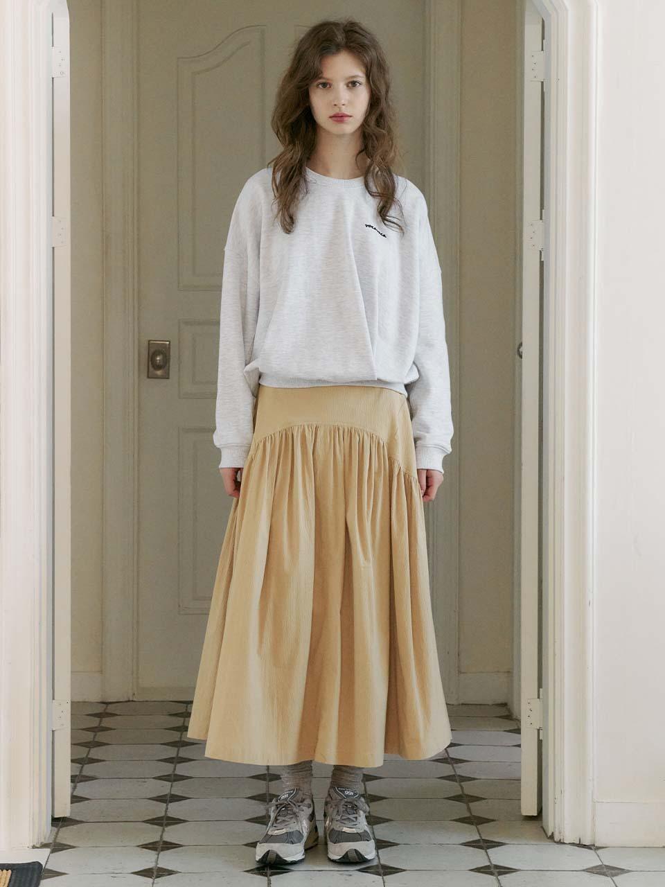 OTHEMENT by vocavaca Yoke Shirring Flare Cotton-blend Panel skirt (VC2512SK101M)