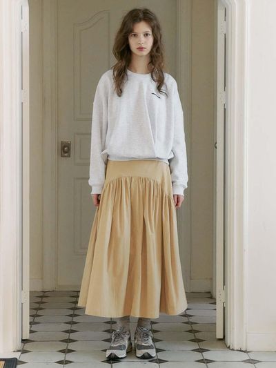 OTHEMENT by vocavaca Yoke Shirring Flare Cotton-blend Panel skirt (VC2512SK101M)