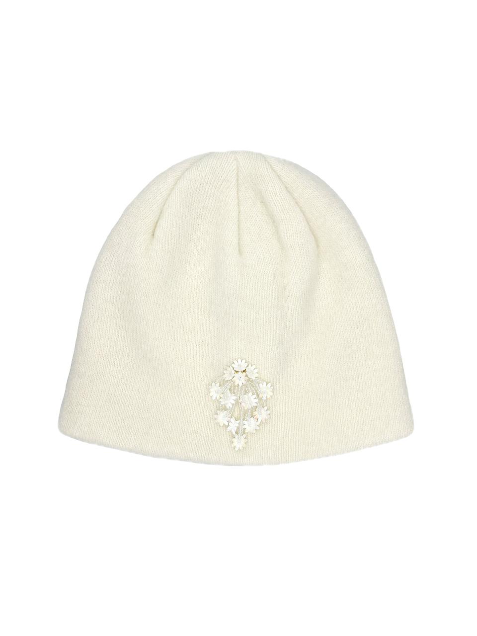 OTHER-worldly Drop Beads Soft Wool Short Beanie [Ivory]