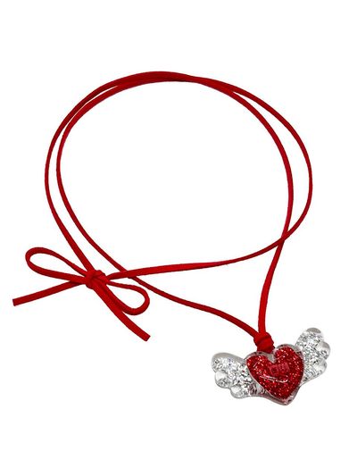 OTHER-worldly Heart Wings Pendant Necklace [RED]
