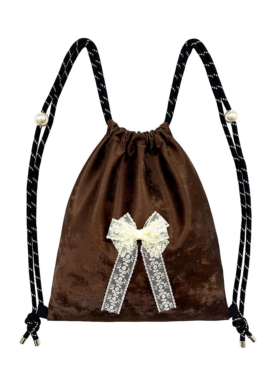 OTHER-worldly Lace Ribbon Gym Sack Backpack [BROWN]
