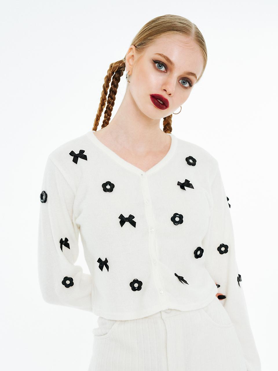 OTHER-worldly Round Neck Ribbon Cardigan [WHITE]