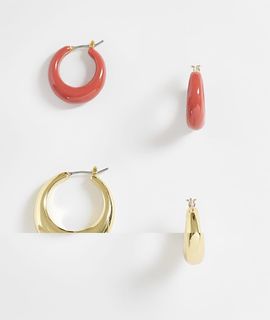 & Other Stories & Other Stories 2-pack stackable hoop earrings in coral and gold-Multi
