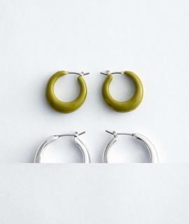 & Other Stories & Other Stories 2-pack stackable hoop earrings in green and silver-Multi