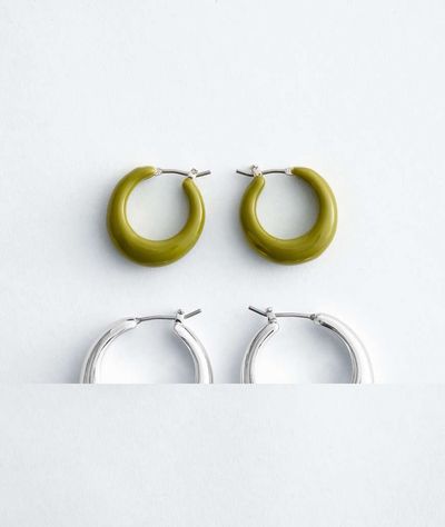 & Other Stories & Other Stories 2-pack stackable hoop earrings in green and silver-Multi