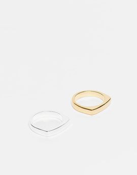 & Other Stories & Other Stories 2 band slim square ring in silver tone and gold tone-Multi