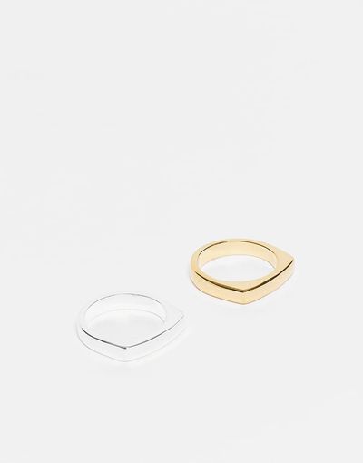 & Other Stories & Other Stories 2 band slim square ring in silver tone and gold tone-Multi