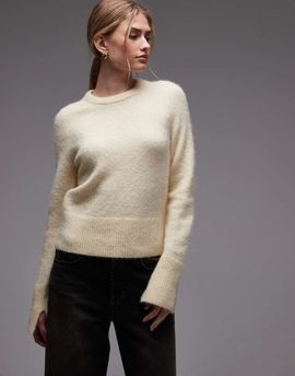 & Other Stories & Other Stories alpaca blend and wool crew neck knit sweater in butter yellow