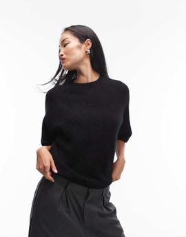 & Other Stories & Other Stories alpaca short sleeve knit jumper in black - exclusive to ASOS