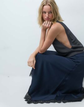 & Other Stories & Other Stories asymetric midi skirt with lace trim in black