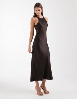 & Other Stories & Other Stories bias cut satin midi dress in chocolate bronze-Brown