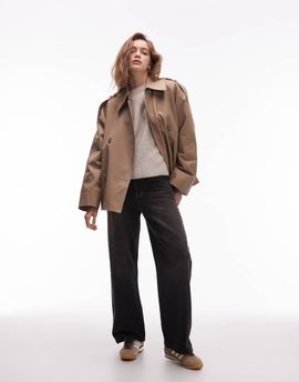 & Other Stories & Other Stories bold shoulders short trench coat in beige-Neutral