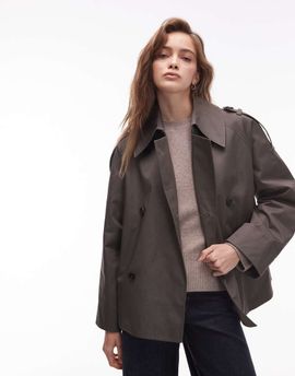 & Other Stories & Other Stories bold shoulders short trench jacket in dark green